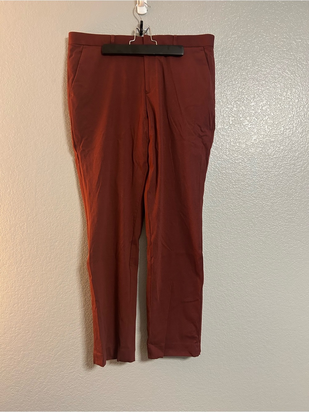 Men’s express red rust slim straight ankle trousers dress pants size 34 x 32